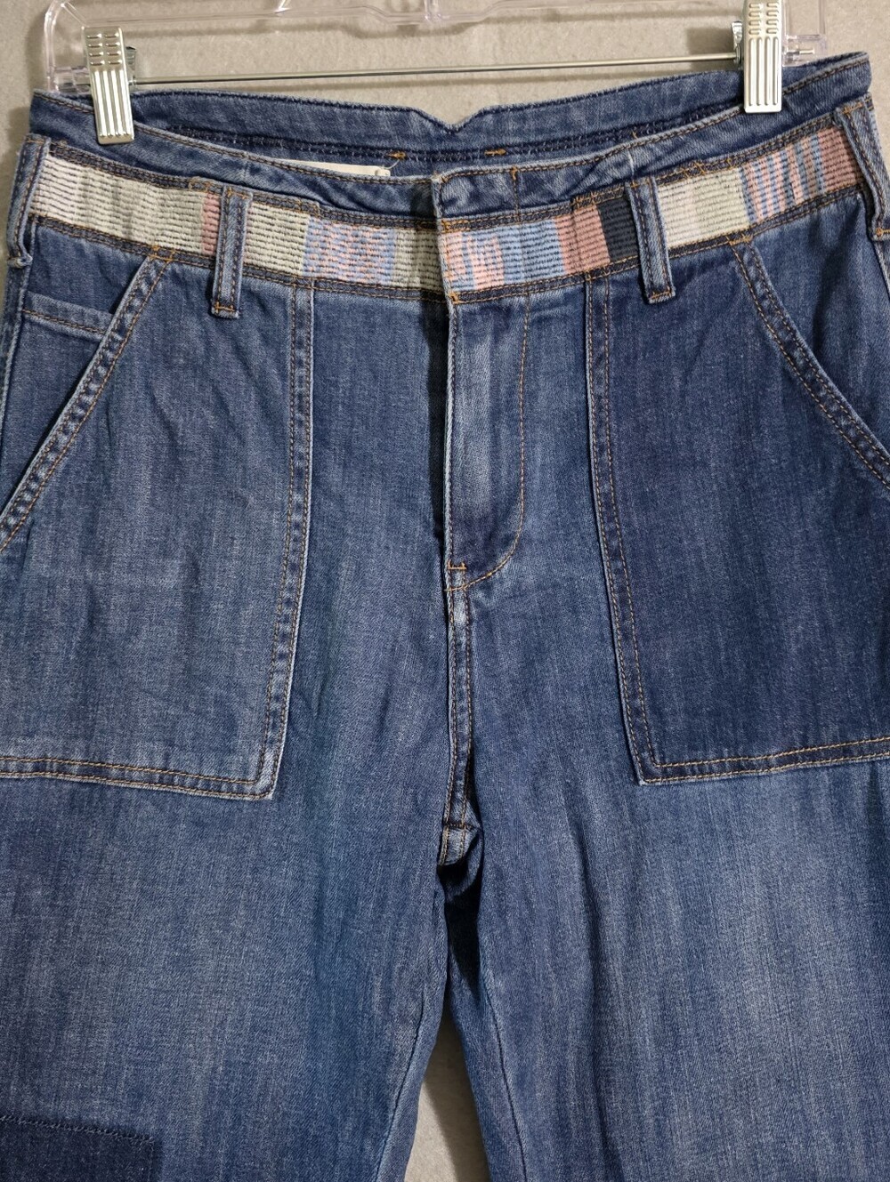 Pilcro And The Letterpress Anthropologie Patchwork Carpenter Jeans Size 28 - Picture 6 of 11